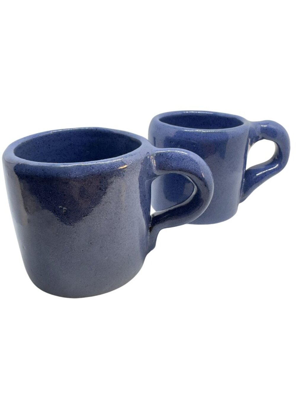 Handmade Cobalt Blue Redware Pottery Mugs 2.5" Tall Set Of Two Signed
